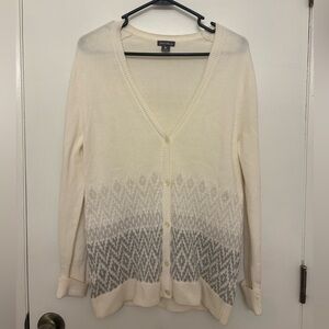 Eddie Bauer Christine Fair Isle Cardigan V-neck Buttons Ivory & Gray Geometric